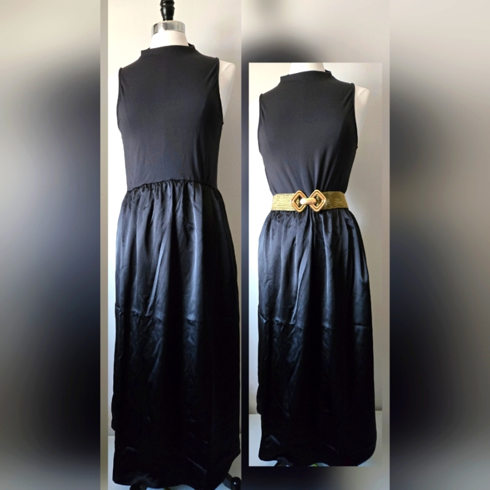 Betsey Johnson Black Mock Neck Maxi Sleeveless Dress. Size Large